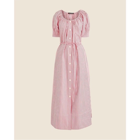 J. Crew Button-up MIDI Dress in Striped Cotton Poplin Medium Red White Oversized - Picture 4 of 13